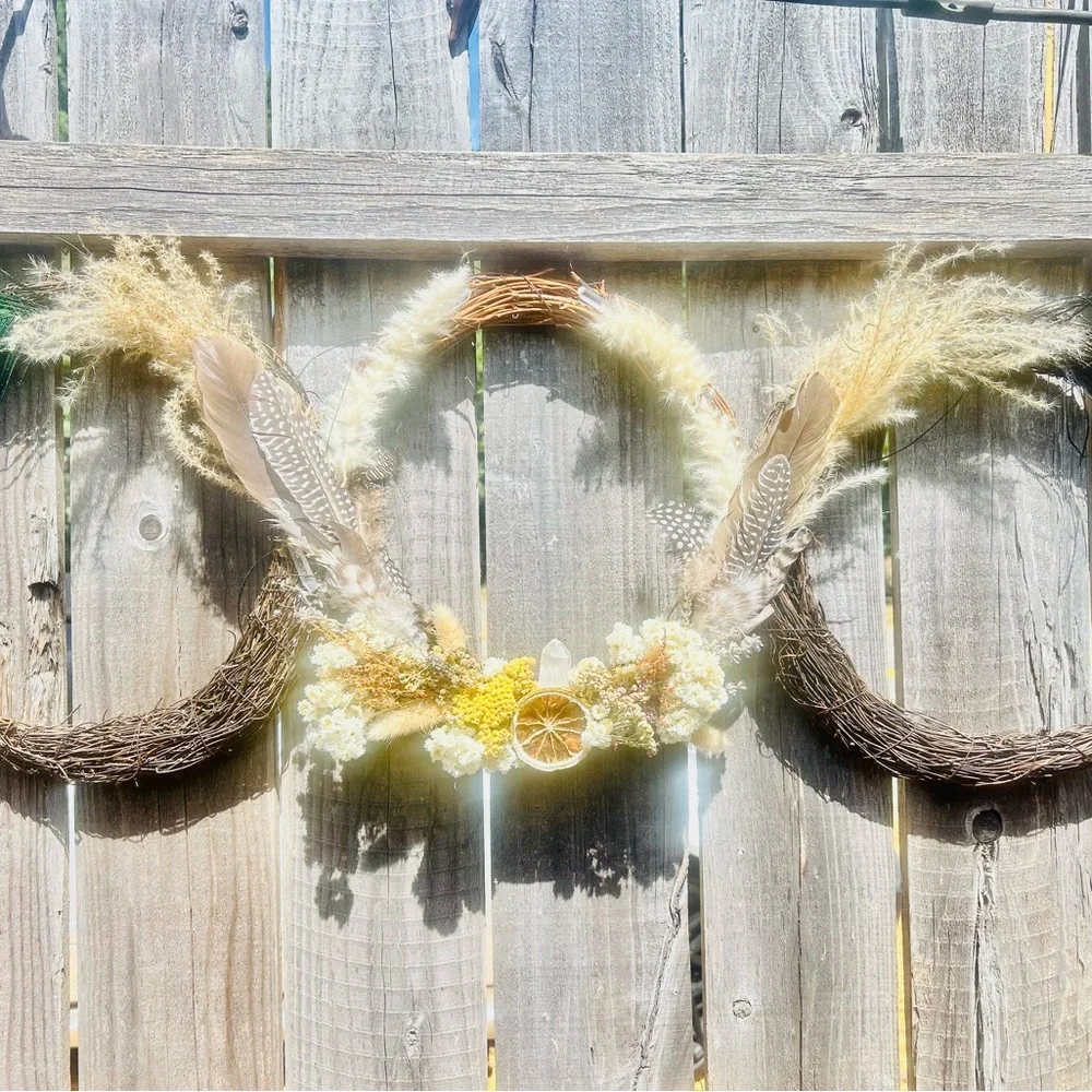 Dried Floral Boho Wreath in Yellow & Cream — Natural Accent